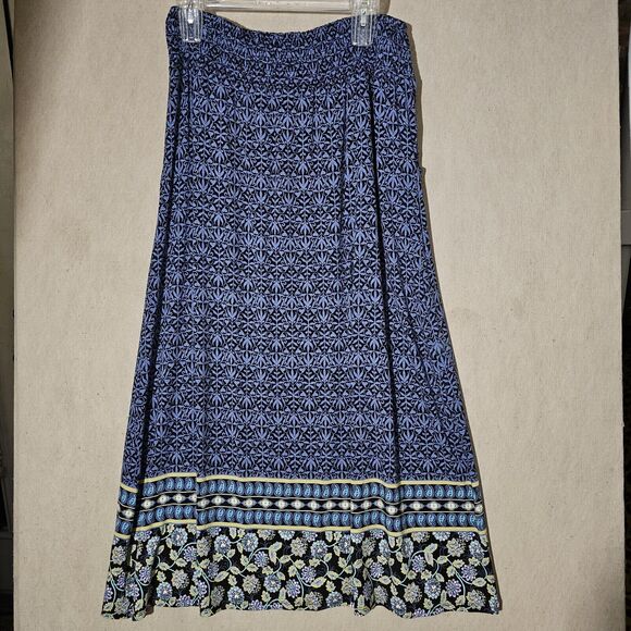 J. Jill Blue Floral Maxi Skirt Size Small Stretch Pockets Elastic Waist Soft - Picture 9 of 9